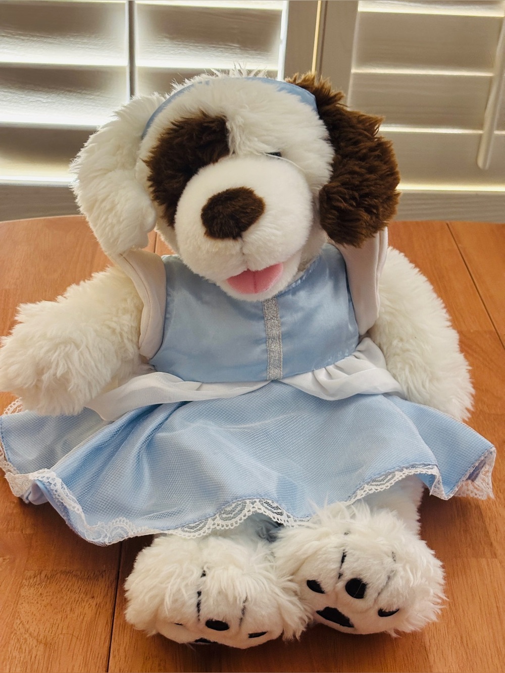 Build-A-Bear White & Brown Plush Puppy in Light Blue Cinderella Costume